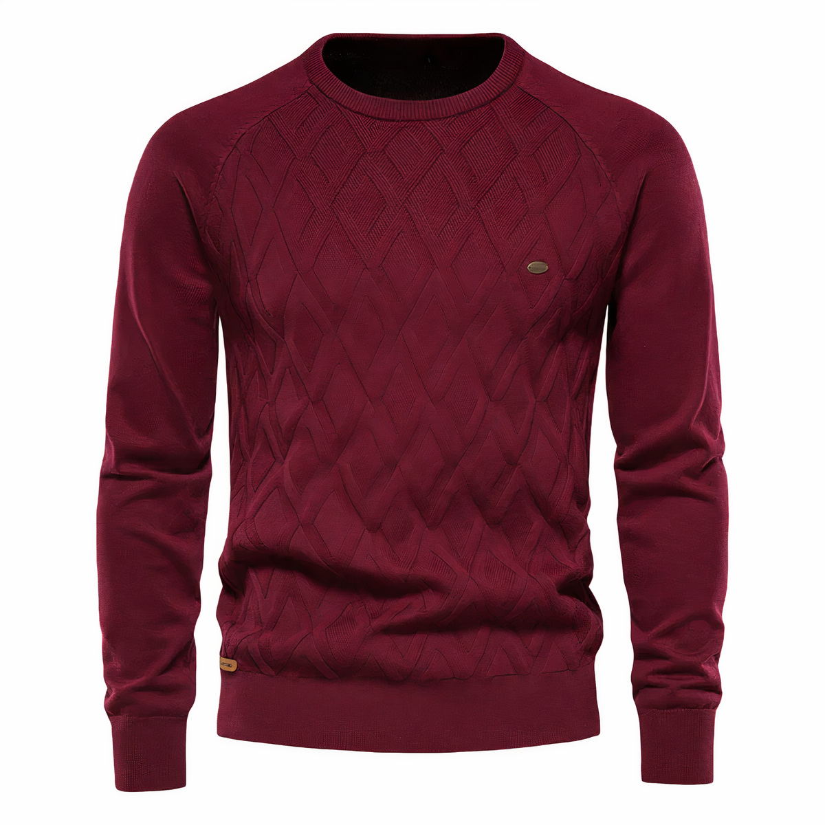Heren Gebreide Trui met Diamantpatroon en Slanke Pasvorm Rood