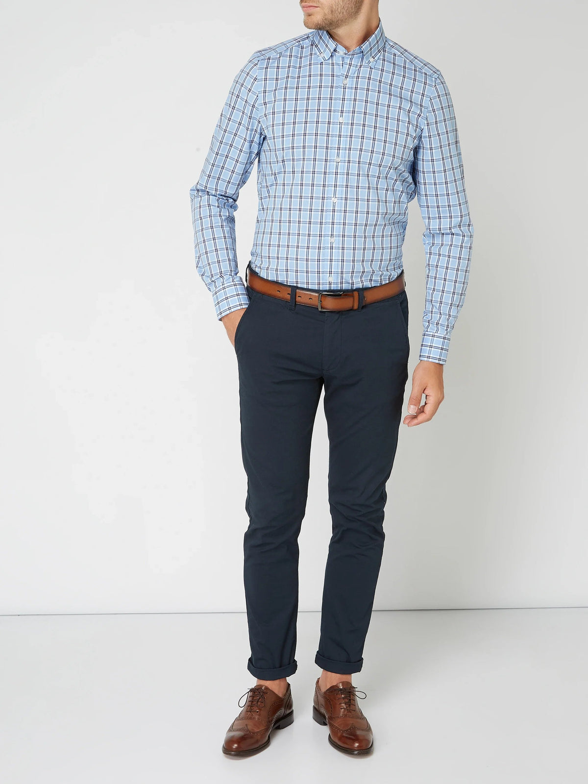 Heren Geruit Overhemd met Button-down Kraag en Borstzak