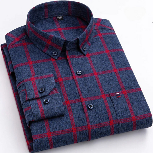 Heren Geruit Overhemd met Button-down Kraag en Borstzak Rood