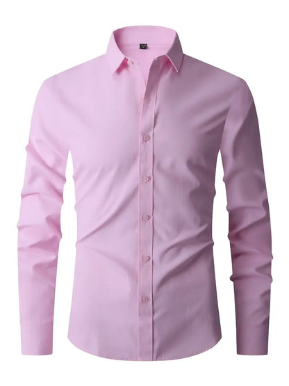 Heren Getailleerd Overhemd met Gladde Knooplijst Roze