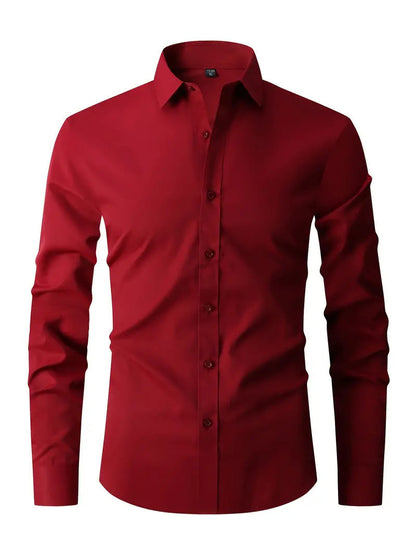 Heren Getailleerd Overhemd met Gladde Knooplijst Rood