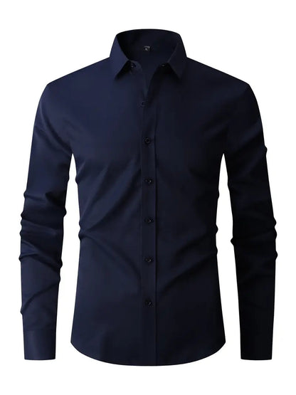Heren Getailleerd Overhemd met Gladde Knooplijst Marineblauw
