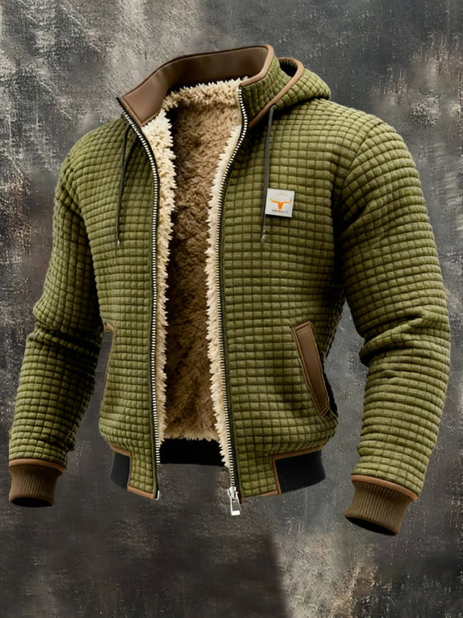 Heren Gevoerd Jack met Wafeltextuur, Capuchon en Ritssluiting Groen