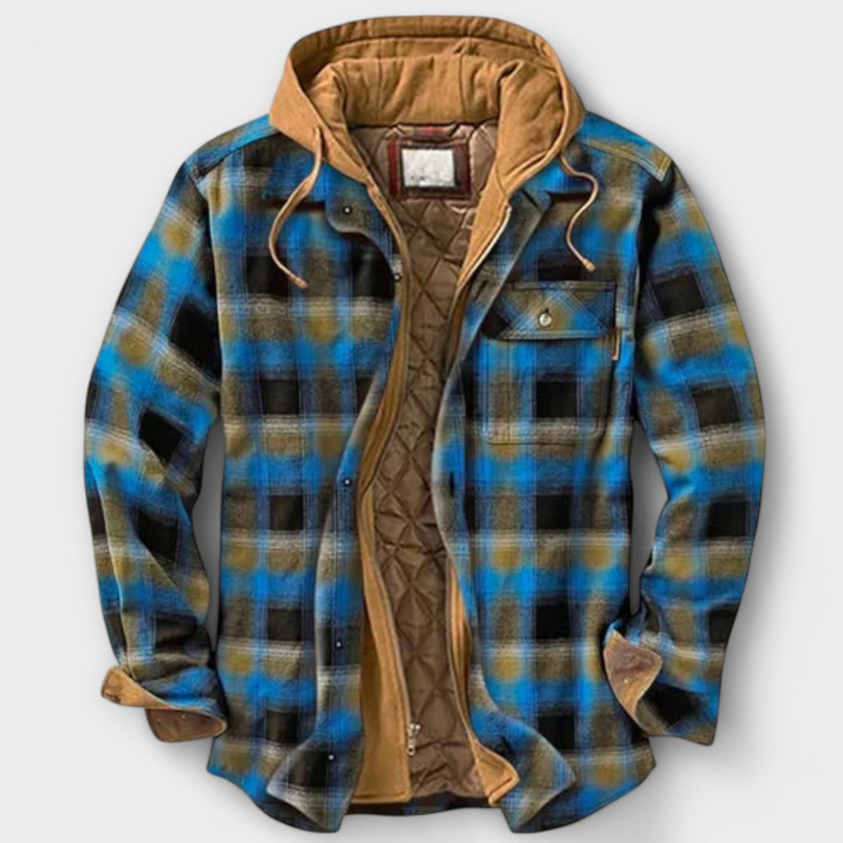 Heren Gevoerde Sherpa Houthakkersjas Geruit met Capuchon Blauw