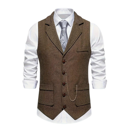 Heren Gilet met Visgraatpatroon, Revers en Kettingdetail