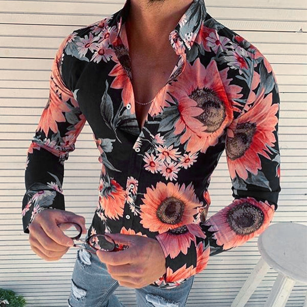 Heren Hawaiihemd met Bloemenprint en Lange Mouwen