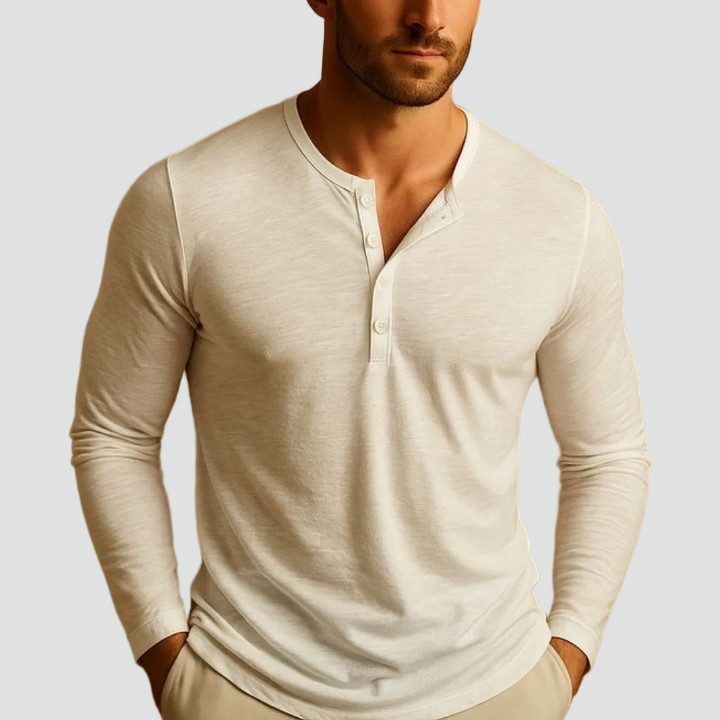 Heren Henley Shirt Lange Mouw met Knoopsluiting en Slim Fit ##POS:2##