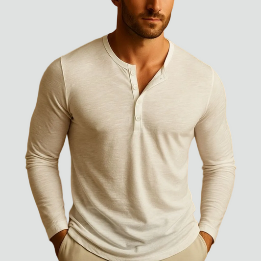 Heren Henley Shirt Lange Mouw met Knoopsluiting en Slim Fit ##POS:2##