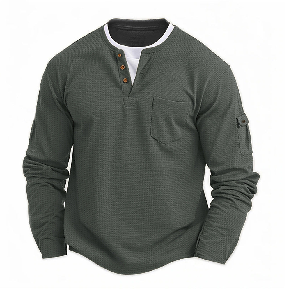 Heren Henley Shirt met Lange Mouwen en Knoopsluiting Grijs