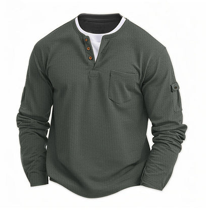 Heren Henley Shirt met Lange Mouwen en Knoopsluiting Grijs