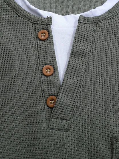 Heren Henley Shirt met Lange Mouwen en Knoopsluiting