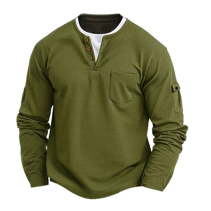 Heren Henley Shirt met Lange Mouwen en Knoopsluiting Groen