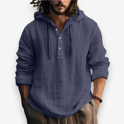 Heren Hoodie met Capuchon en Knoopsluiting in Relaxte Pasvorm Marineblauw