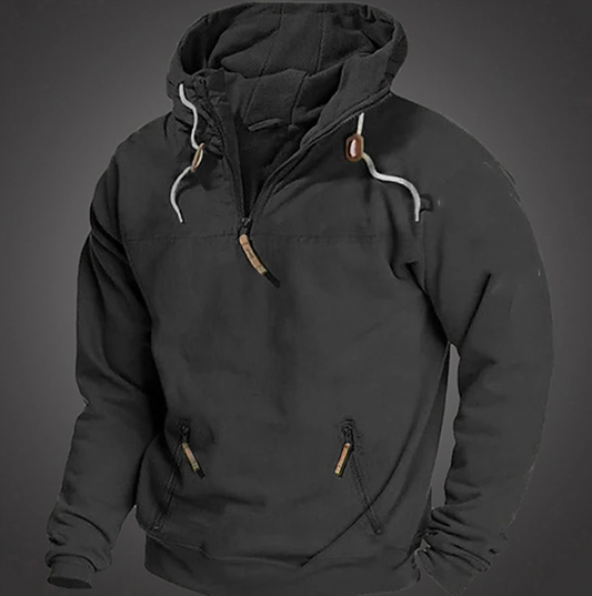 Heren Hoodie met Hoge Kraag en Ritssluiting Zwart