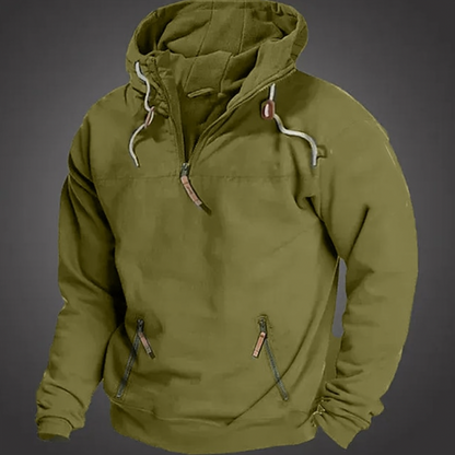 Heren Hoodie met Hoge Kraag en Ritssluiting Groen