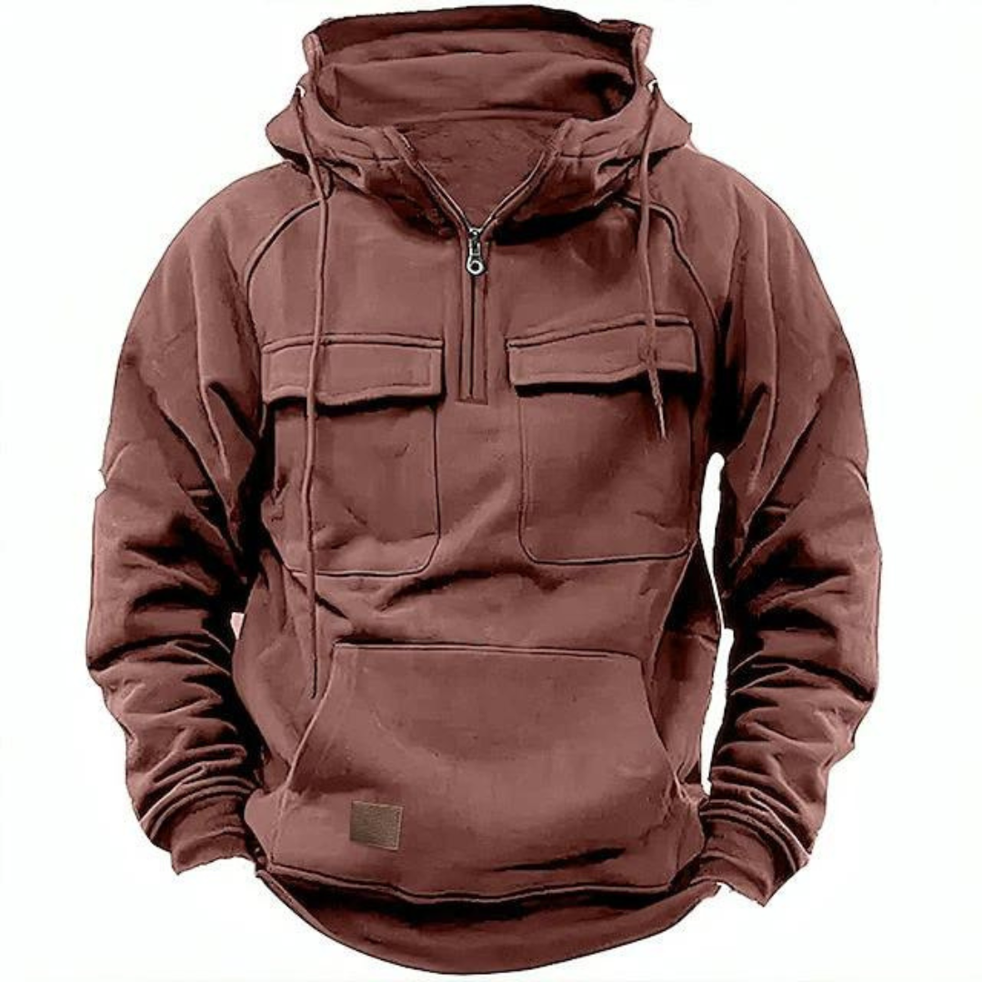 Heren Hoodie met Kangoeroezak, Rits en Verstelbare Capuchon Rood