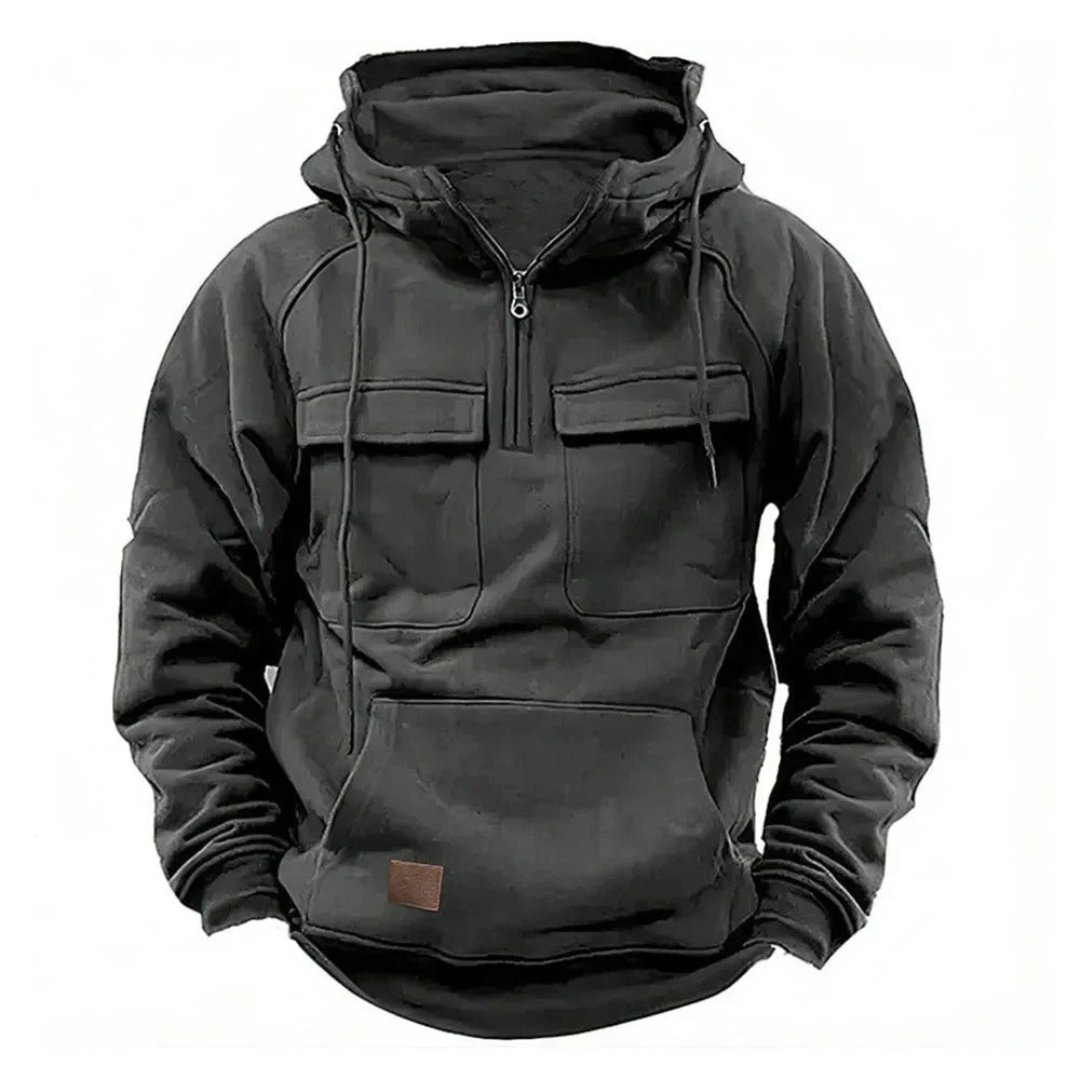 Heren Hoodie met Kangoeroezak, Rits en Verstelbare Capuchon Donkergrijs