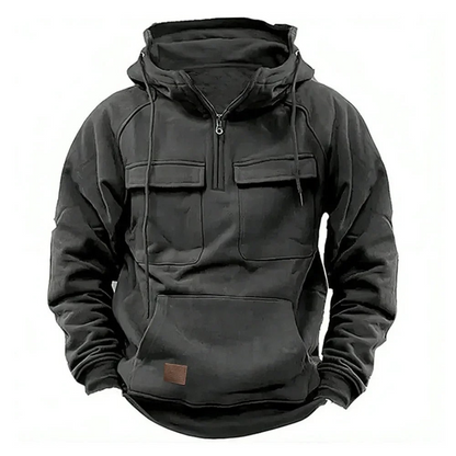 Heren Hoodie met Kangoeroezak, Rits en Verstelbare Capuchon Donkergrijs