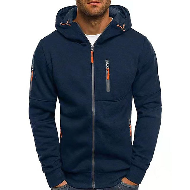Heren Hoodie met Rits en Capuchon met Meerdere Zakken