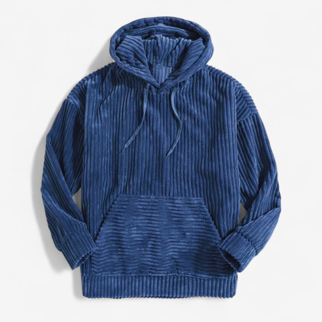 Heren Hoodie Ribstof Donkerblauw