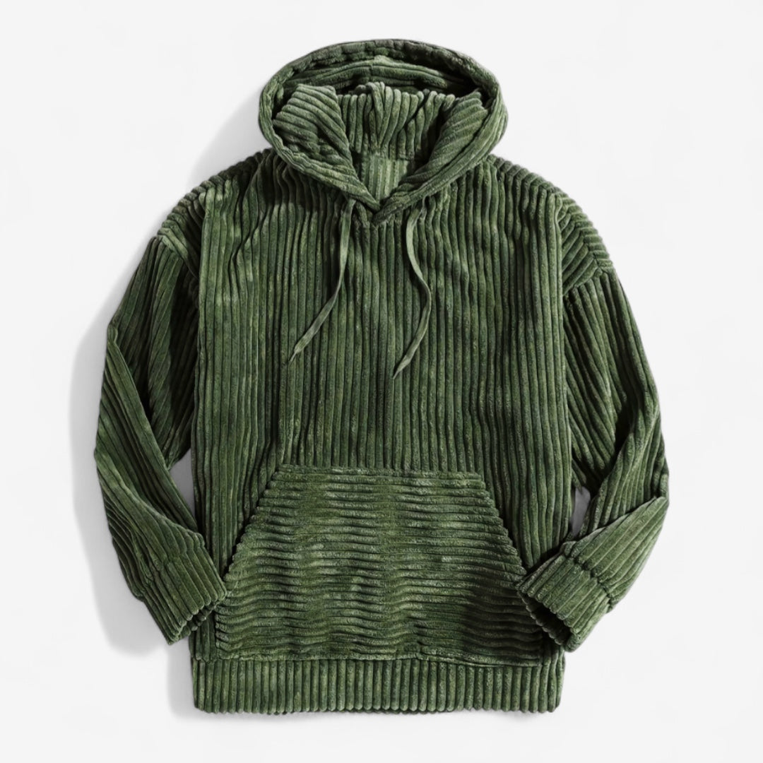 Heren Hoodie Ribstof Donkergroen