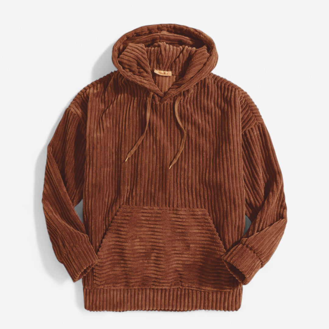 Heren Hoodie Ribstof Bruin