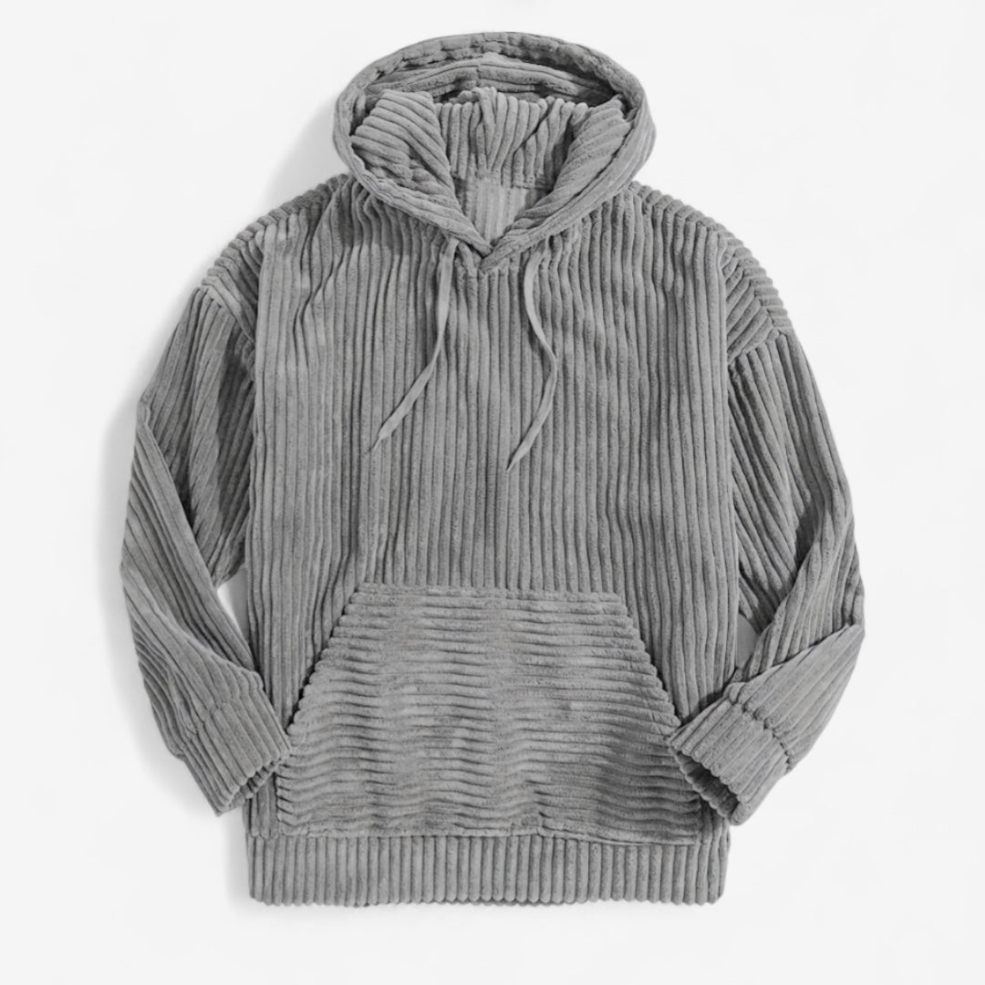 Heren Hoodie Ribstof Grijs