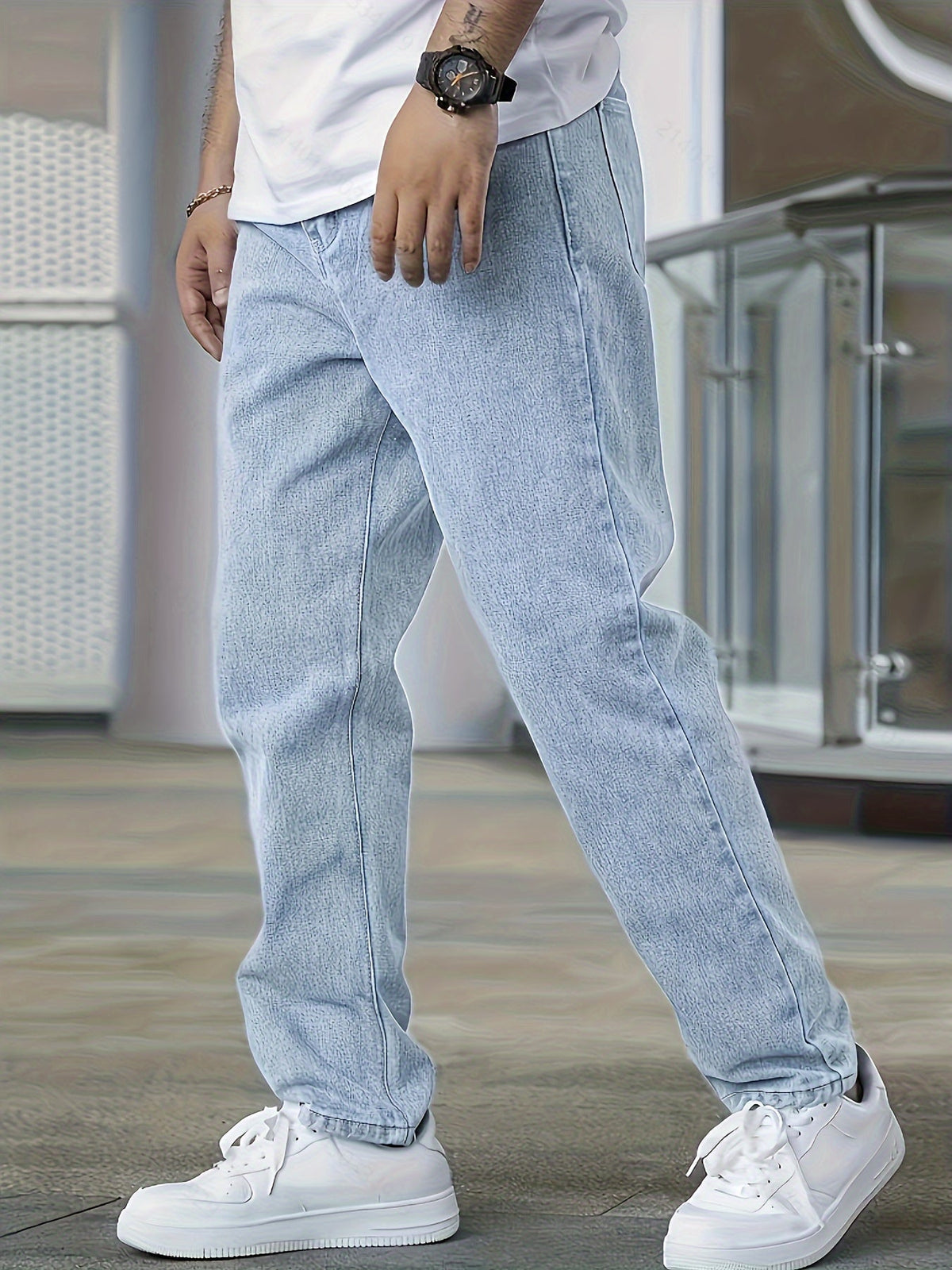 Heren Jeans met Rechte Pijpen en Lichte Wassing Lichtblauw