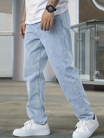 Heren Jeans met Rechte Pijpen en Lichte Wassing Lichtblauw