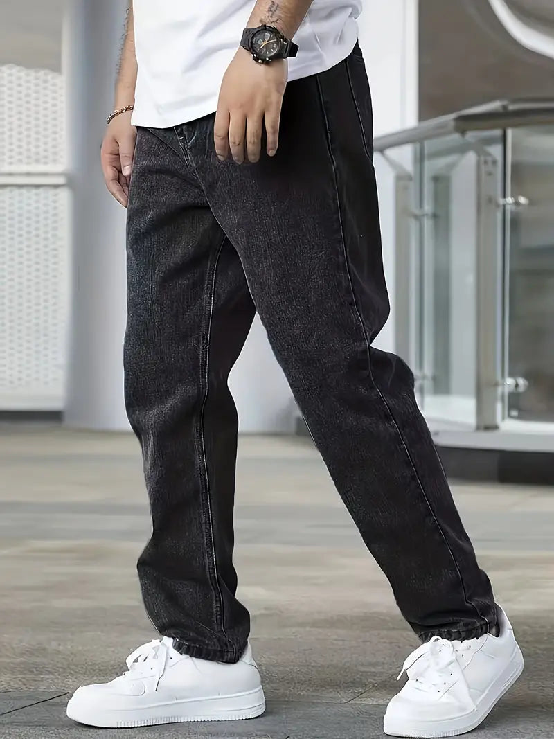 Heren Jeans met Rechte Pijpen en Lichte Wassing Zwart