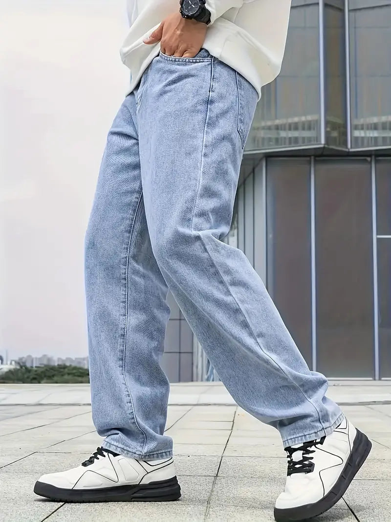 Heren Jeans met Rechte Pijpen en Lichte Wassing