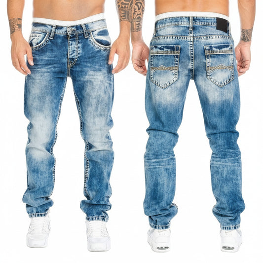 Heren Jeans Regular Fit met Acid Wash en Distressed Details