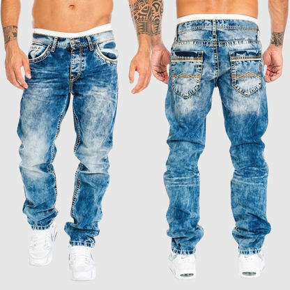 Heren Jeans Regular Fit met Acid Wash en Distressed Details