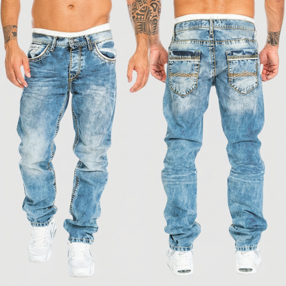 Heren Jeans Regular Fit met Acid Wash en Distressed Details