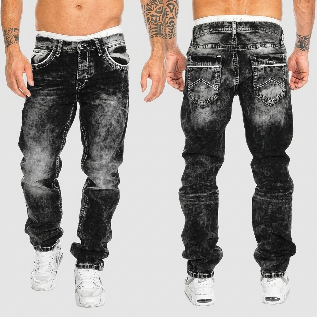 Heren Jeans Regular Fit met Acid Wash en Distressed Details