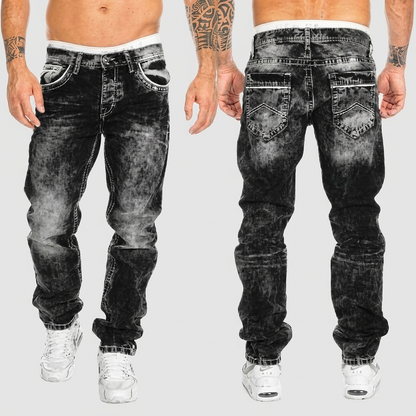 Heren Jeans Regular Fit met Acid Wash en Distressed Details