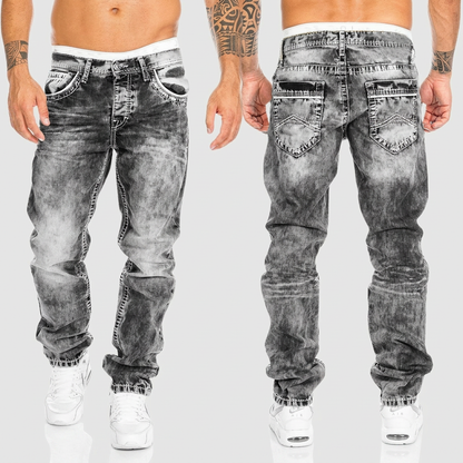 Heren Jeans Regular Fit met Acid Wash en Distressed Details