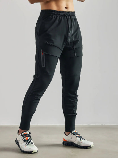 Heren Joggingbroek Slim Fit met Zijzakken en Elastische Enkelbanden Zwart