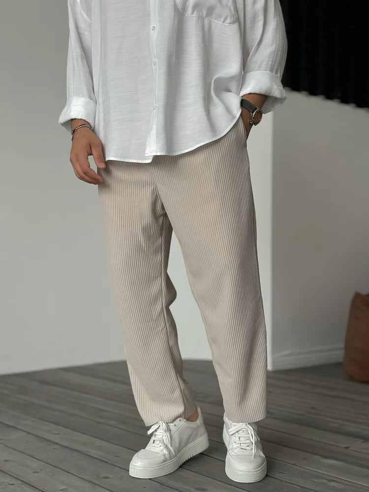 Heren Lange Broek met Losse Pasvorm en Koorddesign Beige