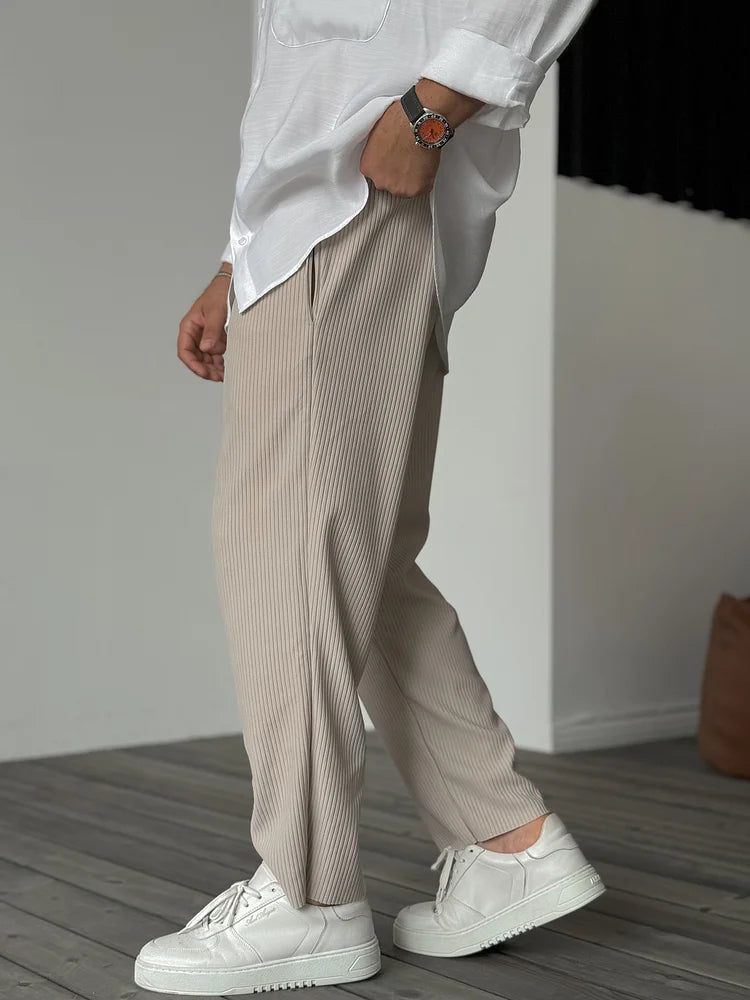 Heren Lange Broek met Losse Pasvorm en Koorddesign