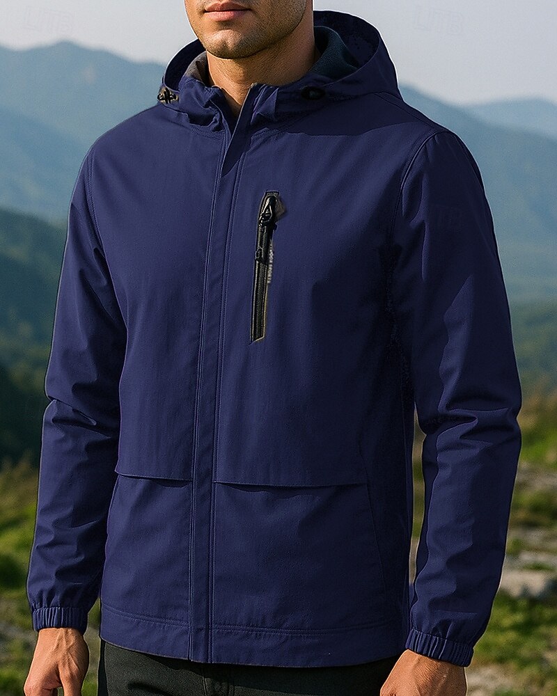Heren Lichtgewicht Windjack met Capuchon Marineblauw