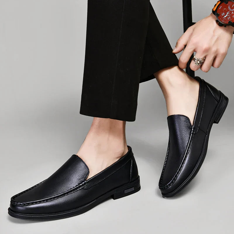 Heren Loafers Instappers met Naaïdetails en Blokzool