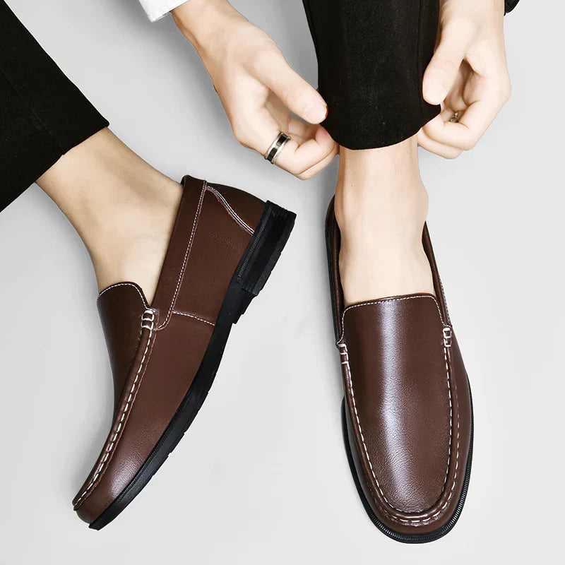 Heren Loafers Instappers met Naaïdetails en Blokzool