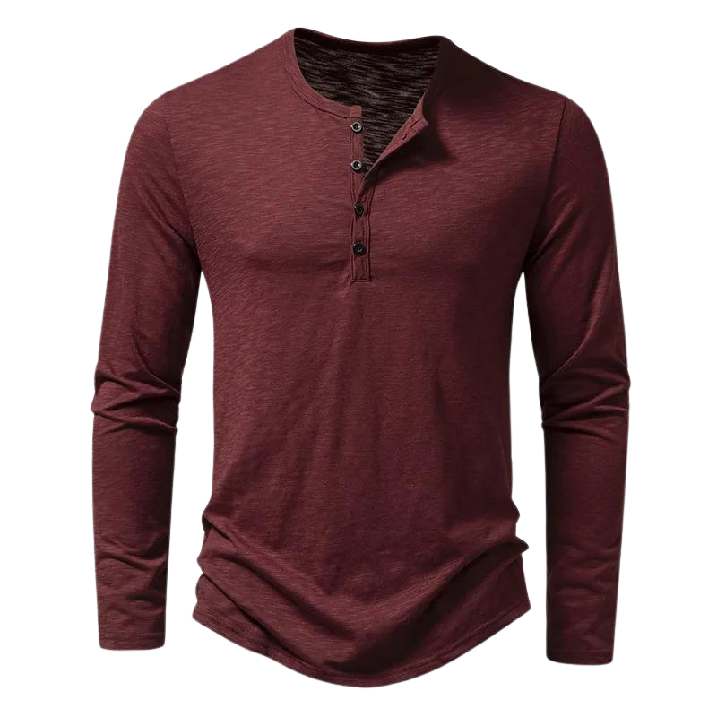 Heren Longsleeve T-shirt met Henley Kraag en Knoopsluiting Rood