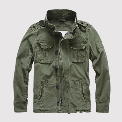 Heren Militaire jack met Opstaande Kraag, Ritssluiting en Meerdere Zakken