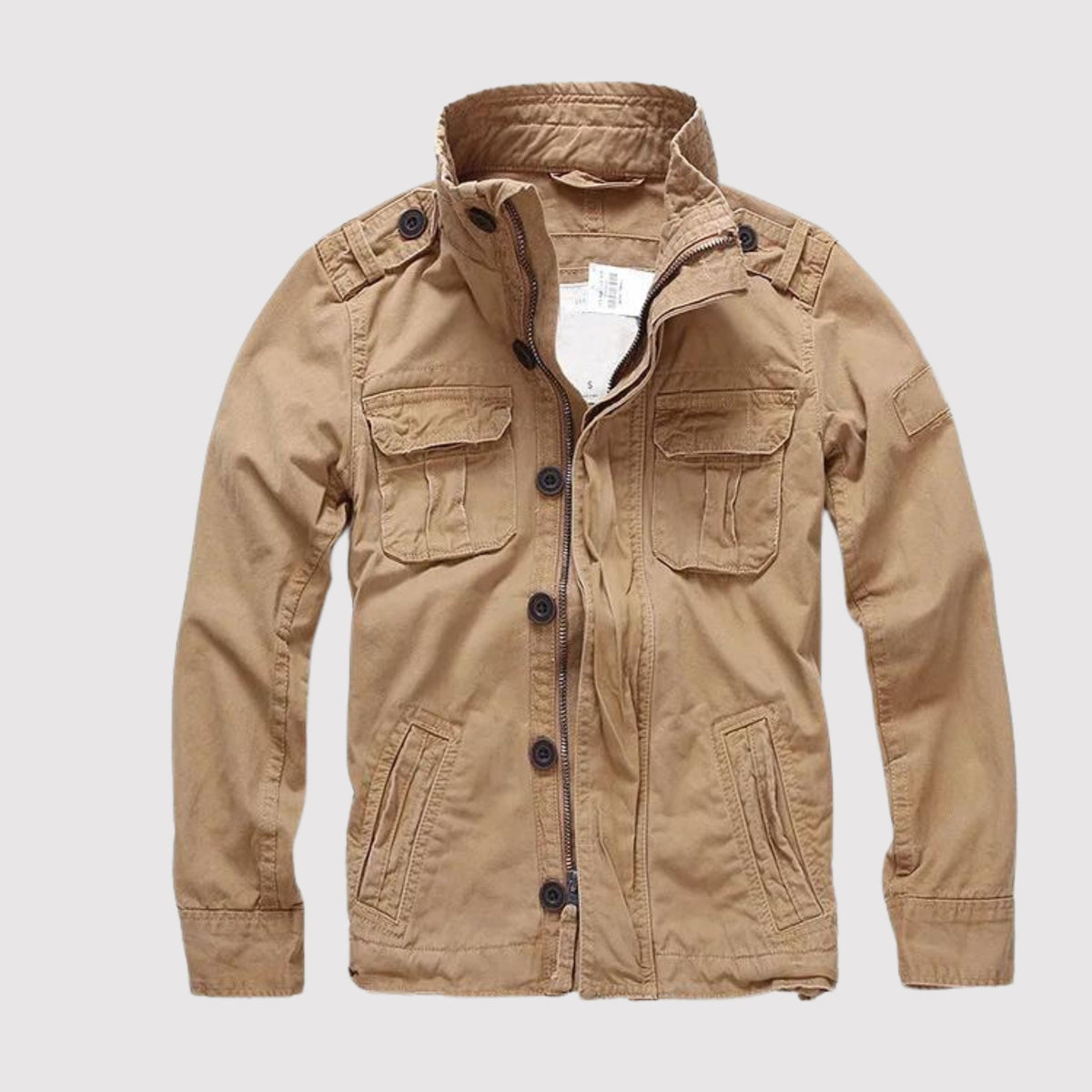 Heren Militaire jack met Opstaande Kraag, Ritssluiting en Meerdere Zakken