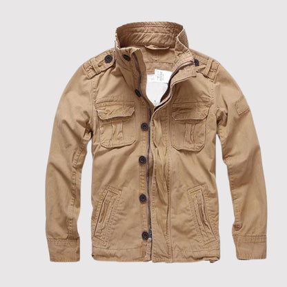 Heren Militaire jack met Opstaande Kraag, Ritssluiting en Meerdere Zakken