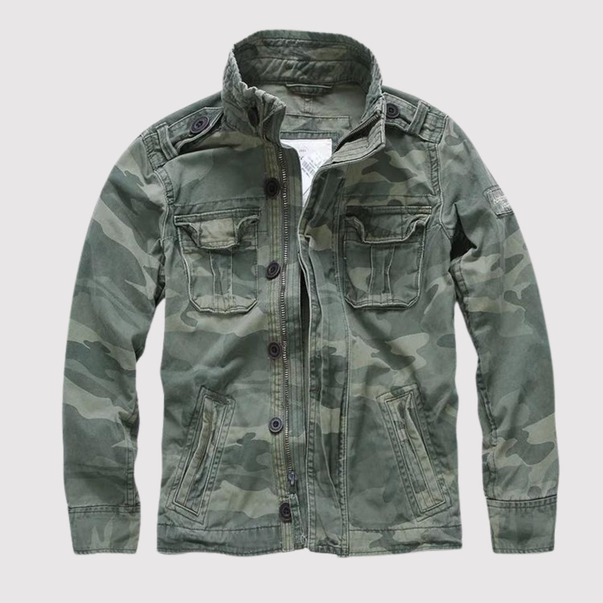 Heren Militaire jack met Opstaande Kraag, Ritssluiting en Meerdere Zakken