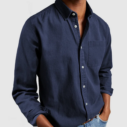 Heren Overhemd Lange Mouw met Klassieke Kraag en Borstzak