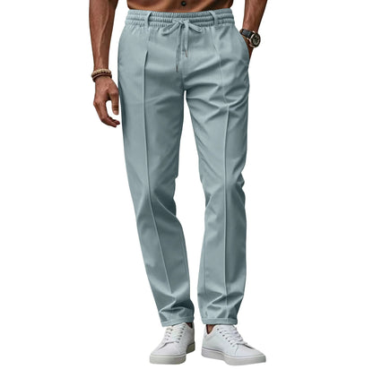 Heren Pantalon Slim Fit met Geperste Voornaad en Elastische Koordtaille